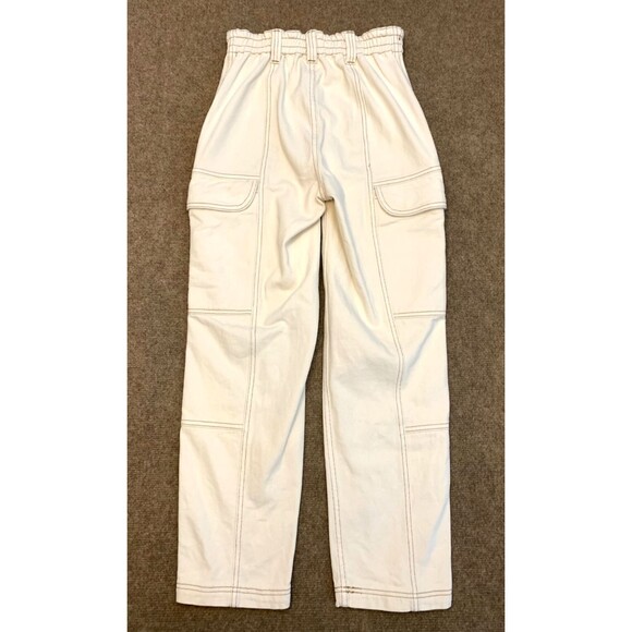 Pacsun Cargo Jeans Womens XS High Rise Wide Leg Bone White Utility Denim Pants - Picture 2 of 8
